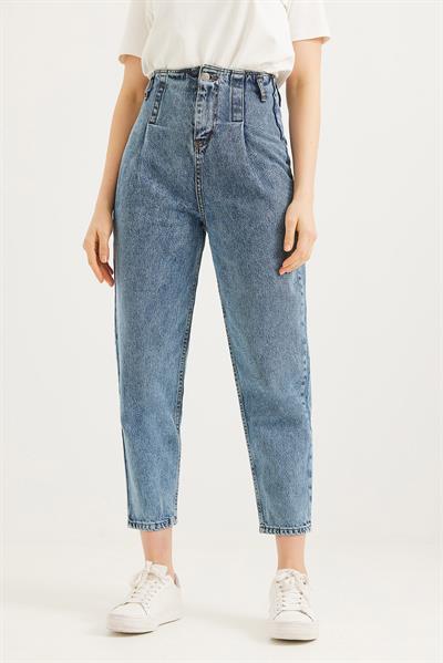 Rahat Kesim Yüksek Bel Kot Pantolon Mavi