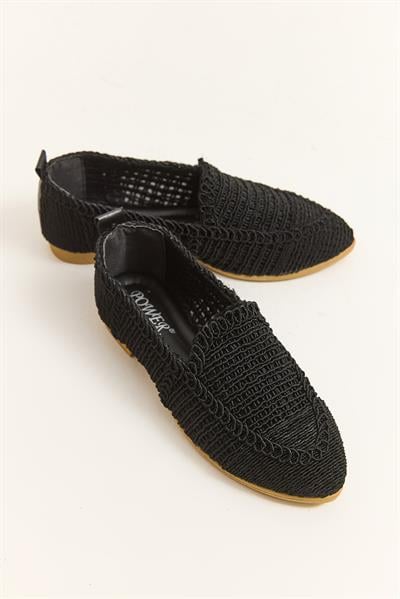 Örgü Tasarım Kadın Babet Ayakkabı Siyah