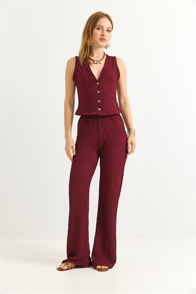 Crop Yelek Pantolon İkili Takım Bordo