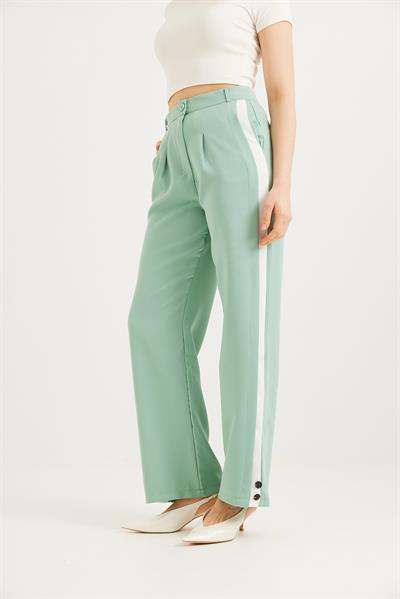 Yanları Şeritli Bol Paça Pantolon Yeşil