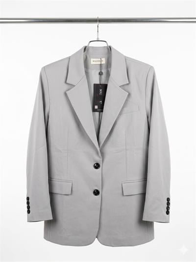 Kadın Kruvaze Yaka Tek Düğmeli  Blazer Ceket Gri