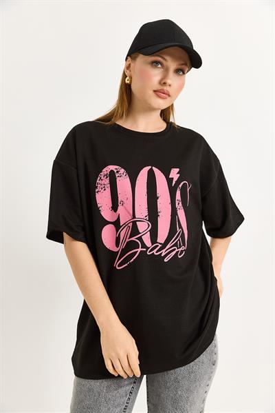 Bisiklet Yaka Kısa Kollu Tshirt Siyah