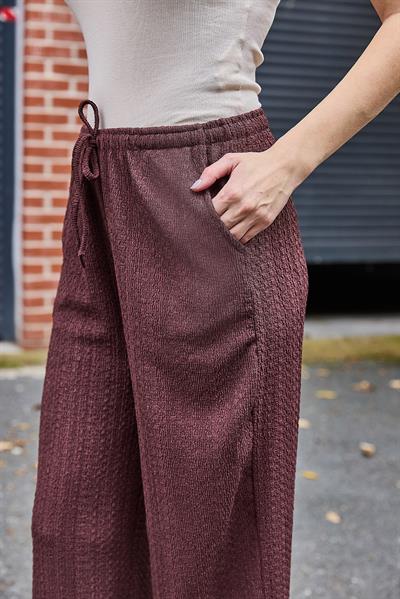 Kadın Bürümcük Salaş Dökümlü Pantalon Kahverengi