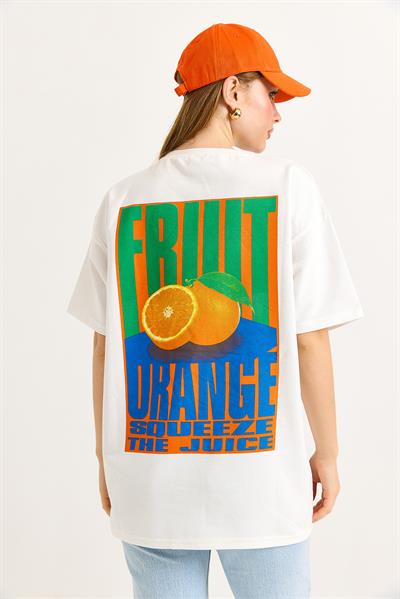 Oversize Ön ve Arka Baskılı Tshirt Beyaz