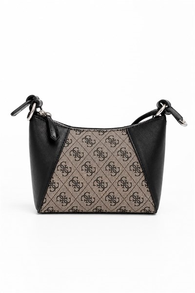 Kadın İnce Askılı Monogram Desenli Minimal Çanta Siyah2