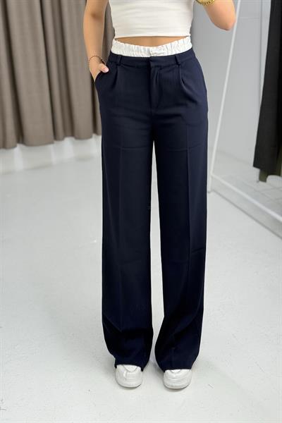 Kadın Beli Lastik Garnili Bol Kesim Pantolon Lacivert