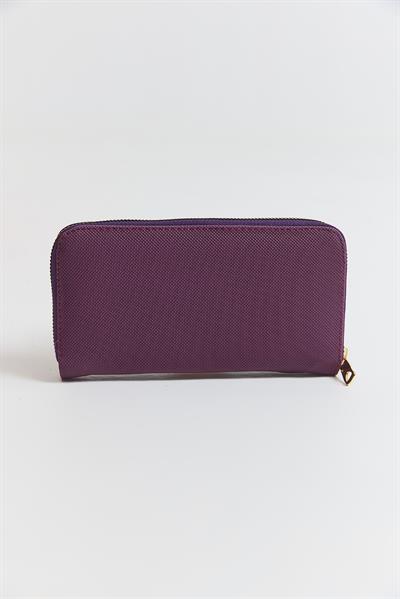 Çok Gözlü Fermuarlı Büyük Cüzdan Mor