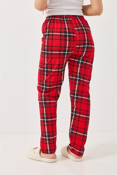 Ekose Desen Beli Lastikli Pijama Altı Kırmızı