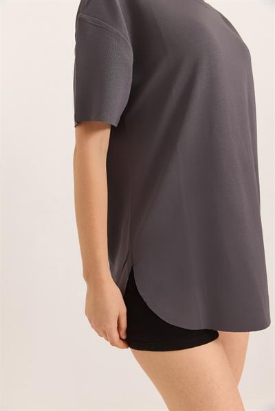 Oysh Yumuşak Dokulu Eteği Oval Modal Tshirt Füme