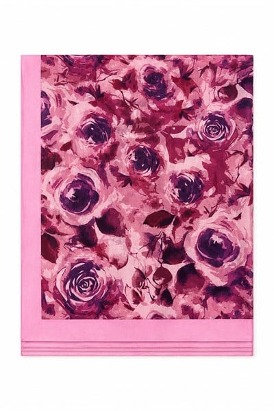 Kadın Çiçek Desenli 180X75 Ölçülü Şal Pembe