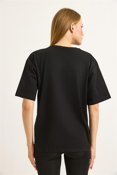 Nakış Detaylı Bisiklet Yada Basic Tshirt Siyah