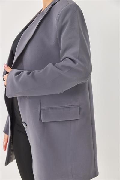 Kadın Oversize Kumaş Blazer Ceket Füme