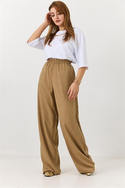Kadın Rahat Kesim Yüksek Bel Pantolon Sütlü Kahve