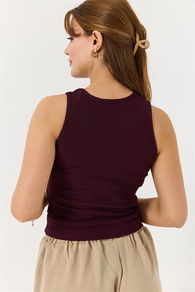 Kadın Taş Detaylı Kaşkorse Kalın Askılı Bluz Bordo