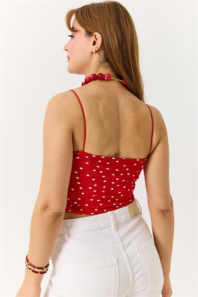 Kadın Askılı Puantiyeli Crop Bluz Kırmızı