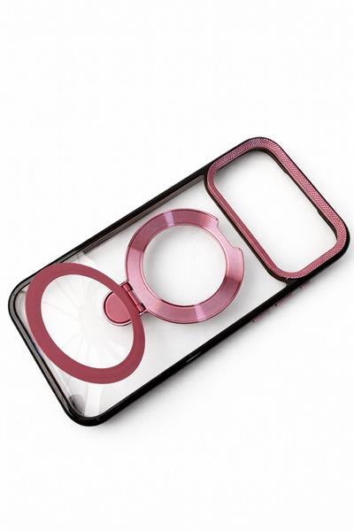 17 Pro Max Uyumlu Magsafe Dönebilen Halkalı Kılıf Lens Korumalı Pembe