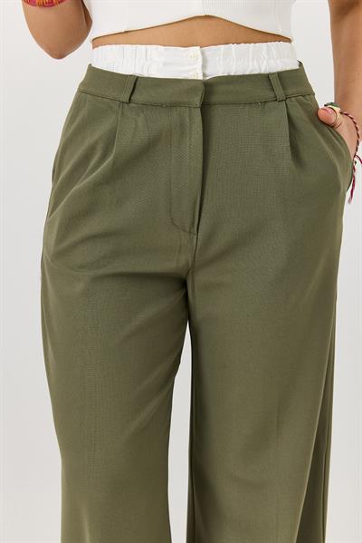 Kadın Beli Lastik Garnili Bol Kesim Pantolon Haki