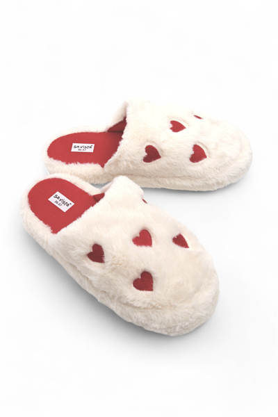 Kadın Sessiz Taban Kalp Motifli Ev Terliği