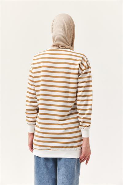 Çizgili Oversize Tunik Vizon