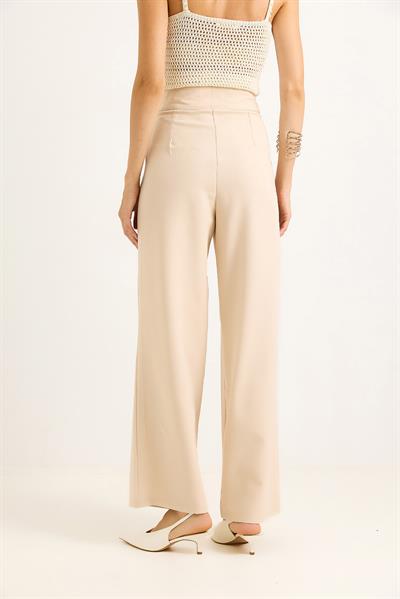 İki Düğmeli Şık Kumaş Geniş Paça  Pantalon  Bej