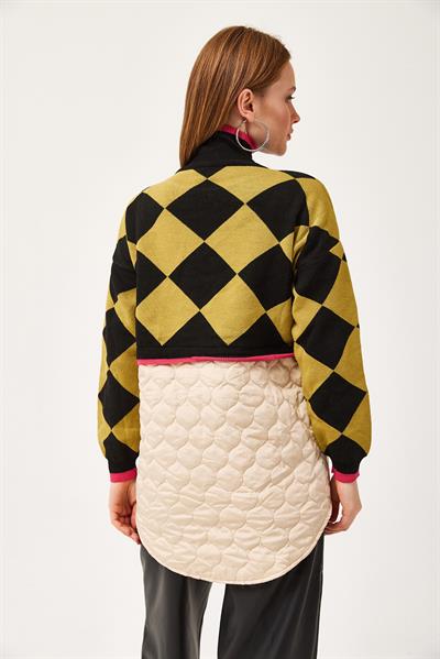 Kapitoneli Ekose Triko Kazak Hardal