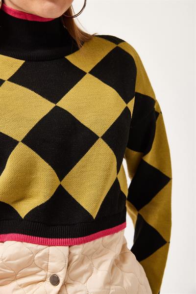 Kapitoneli Ekose Triko Kazak Hardal