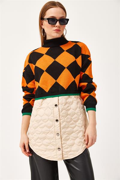 Kapitoneli Ekose Triko Kazak Kavun İçi