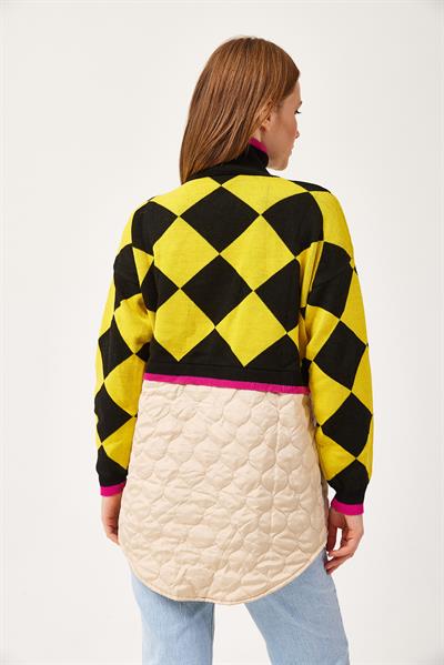 Kapitoneli Ekose Triko Kazak Sarı