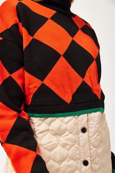 Kapitoneli Ekose Triko Kazak Turuncu