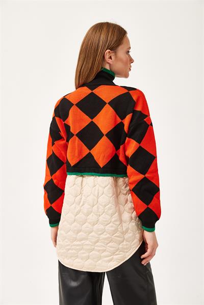 Kapitoneli Ekose Triko Kazak Turuncu