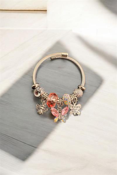 Karışık Figürlü Çelik Pandora Bileklik Pembe