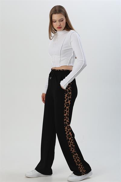 Leopar Garnili Modal Eşofman Altı Siyah