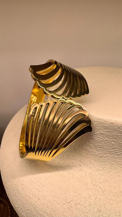 Melek Kanadı Çelik Kelepçe Bileklik Gold