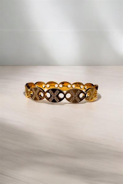 Oval İşlemeli Çelik Bileklik Gold