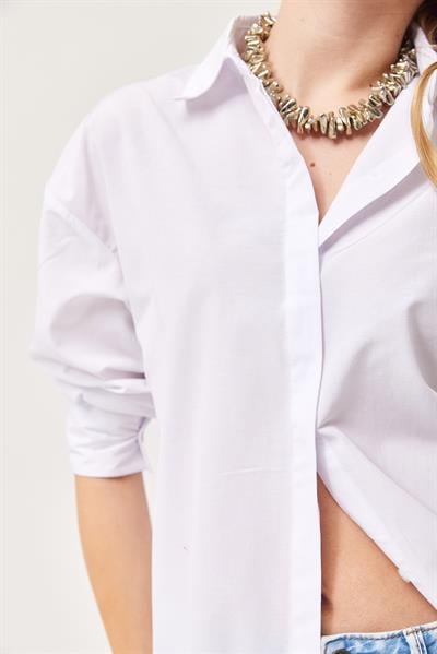 Oversize Basic Gömlek Beyaz