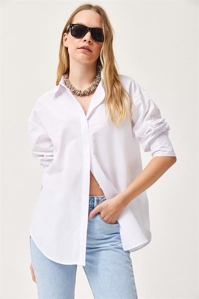 Oversize Basic Gömlek Beyaz
