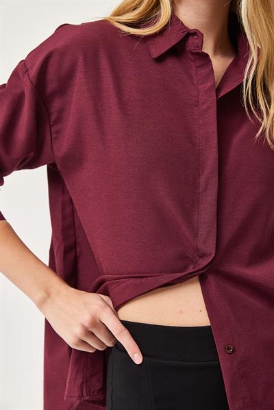 Oversize Basic Gömlek Bordo