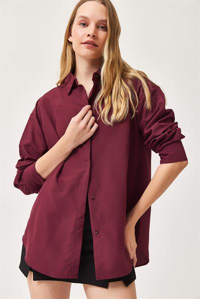 Oversize Basic Gömlek Bordo