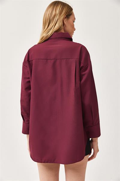 Oversize Basic Gömlek Bordo