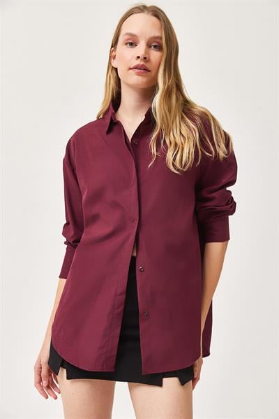 Oversize Basic Gömlek Bordo