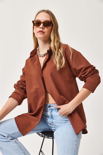 Oversize Basic Gömlek Kahve