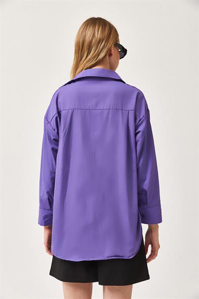 Oversize Basic Gömlek Lila