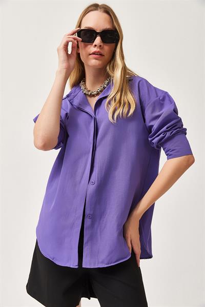 Oversize Basic Gömlek Lila