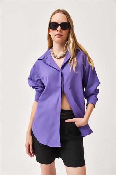 Oversize Basic Gömlek Lila