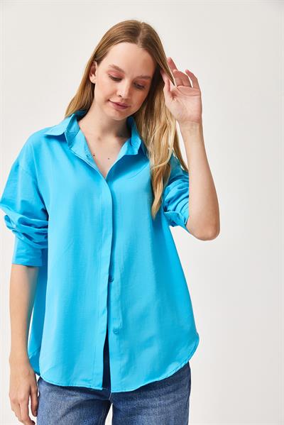 Oversize Basic Gömlek Mavi