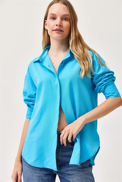 Oversize Basic Gömlek Mavi