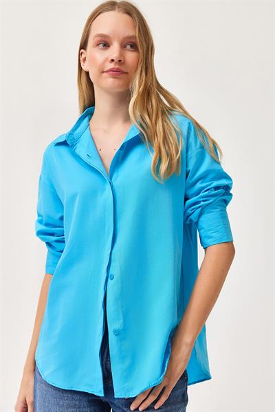 Oversize Basic Gömlek Mavi