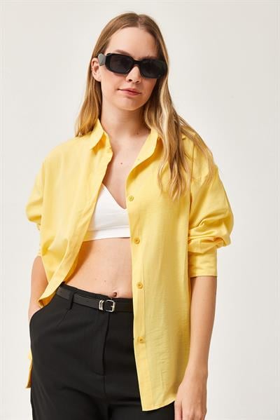 Oversize Basic Gömlek Sarı