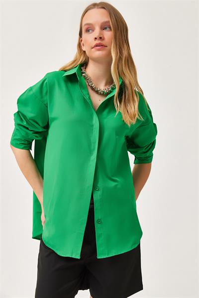 Oversize Basic Gömlek Yeşil