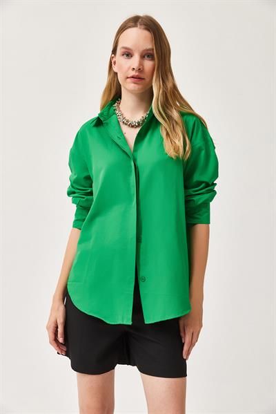 Oversize Basic Gömlek Yeşil